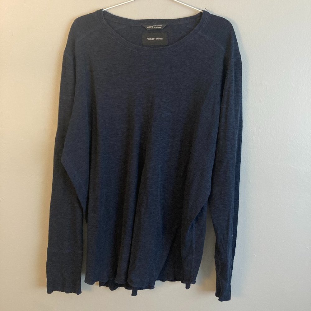 Wings + horns Men’s Long Sleeve Shirt Blue XXL Cotton
